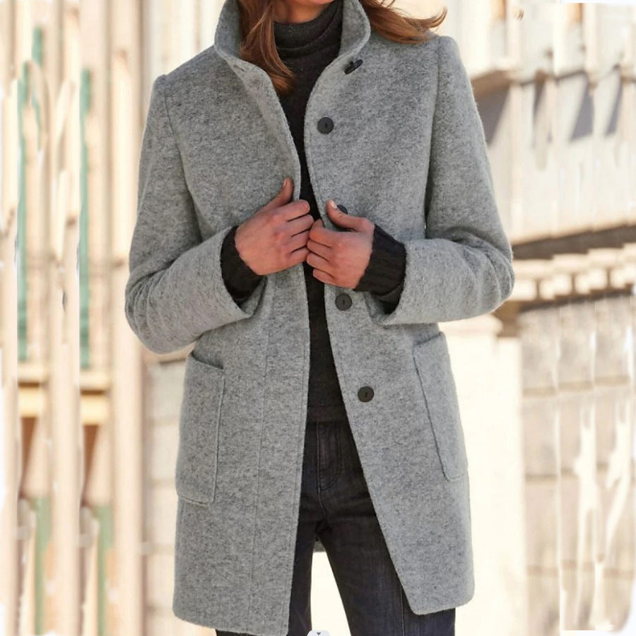 Wool Blend Tailored Button-Up Coat