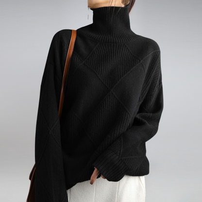 Diamond Pattern Turtleneck Sweater