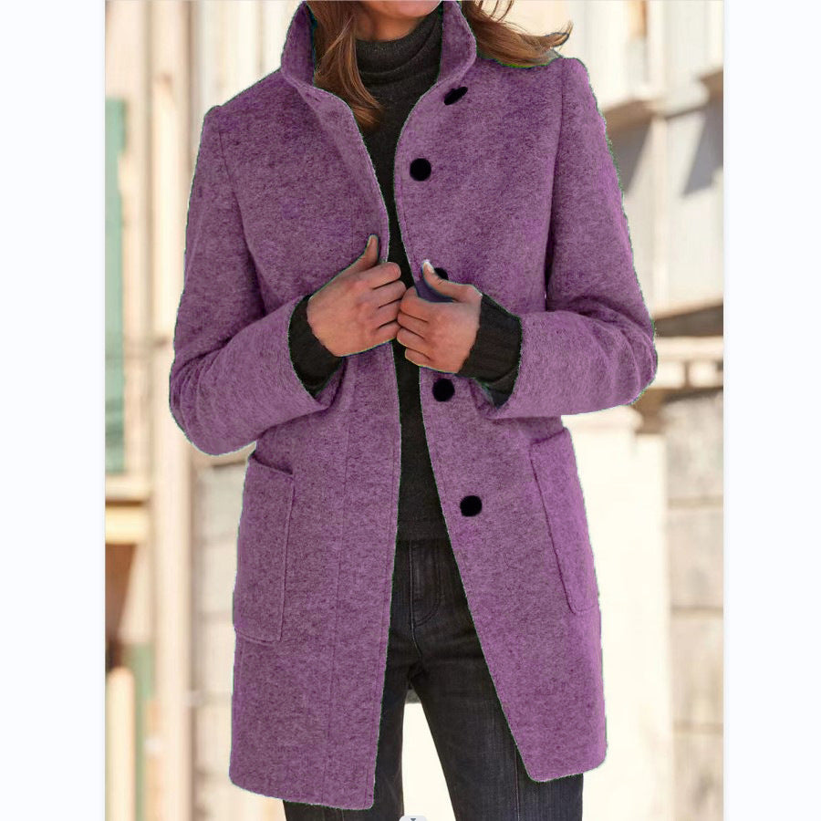 Wool Blend Tailored Button-Up Coat