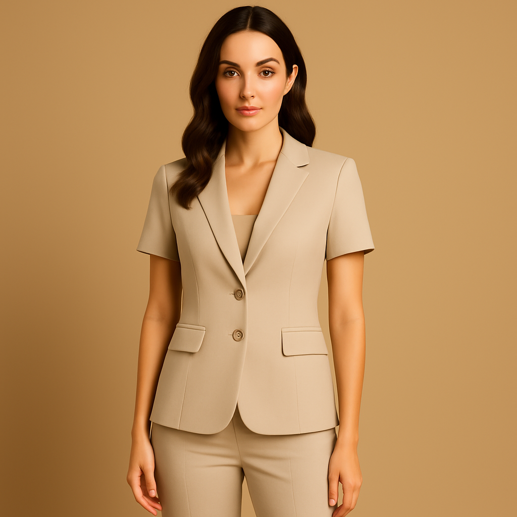 Beige Short-Sleeve Blazer