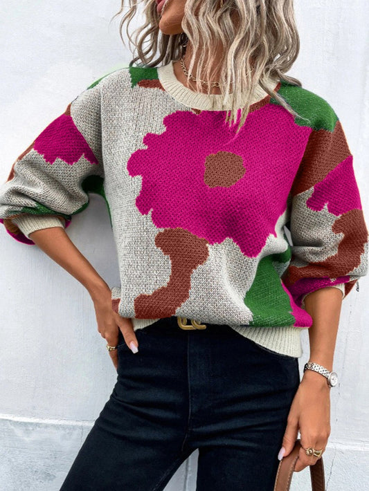 Floral Knit Sweater for Women