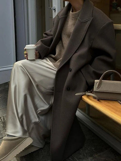 Wool Double-Breasted Oversized Long Coat