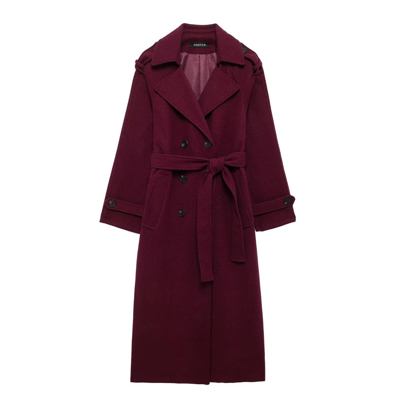 Women’s Elegant Longline Trench Coat with Classic Detailing