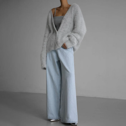 Cashmere Fluffy Oversized V-Neck Cardigan Sweater