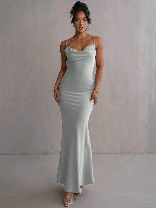 Backless Floral Strap Evening Gown