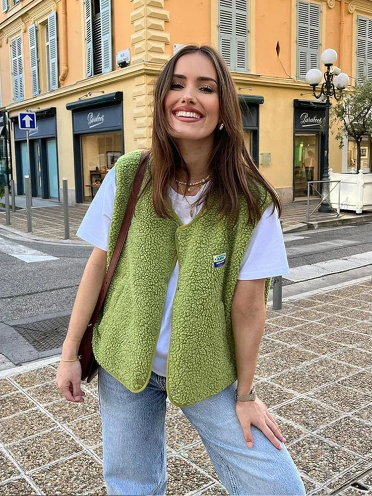 Fleece Button-Front Vest