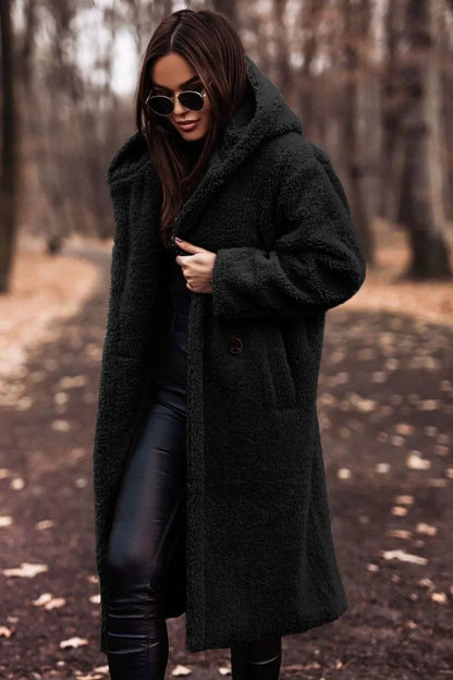 Pinklinda | Damen Langer Wollmantel mit Kapuze für den Winter