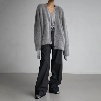 Cashmere Fluffy Oversized V-Neck Cardigan Sweater