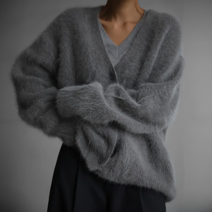 Cashmere Fluffy Oversized V-Neck Cardigan Sweater