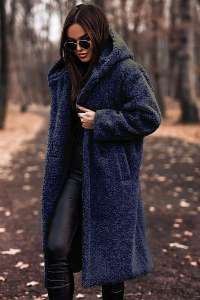 Pinklinda | Damen Langer Wollmantel mit Kapuze für den Winter