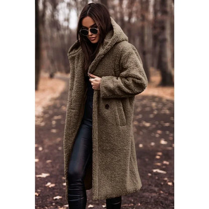 Pinklinda | Damen Langer Wollmantel mit Kapuze für den Winter