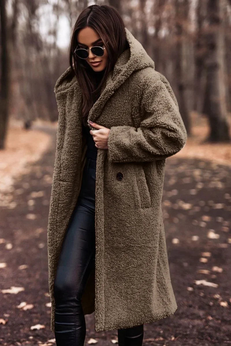 Pinklinda | Damen Langer Wollmantel mit Kapuze für den Winter