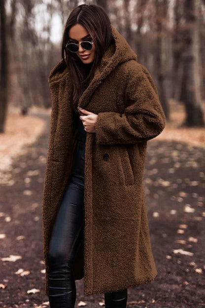 Pinklinda | Damen Langer Wollmantel mit Kapuze für den Winter