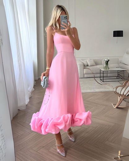 Midi Spaghetti Strap Dress with Ruffle Hem