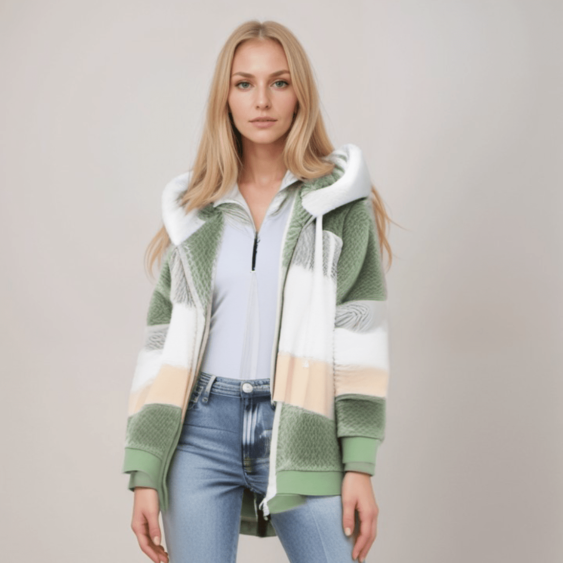 Striped Faux Fur Hooded Jacket