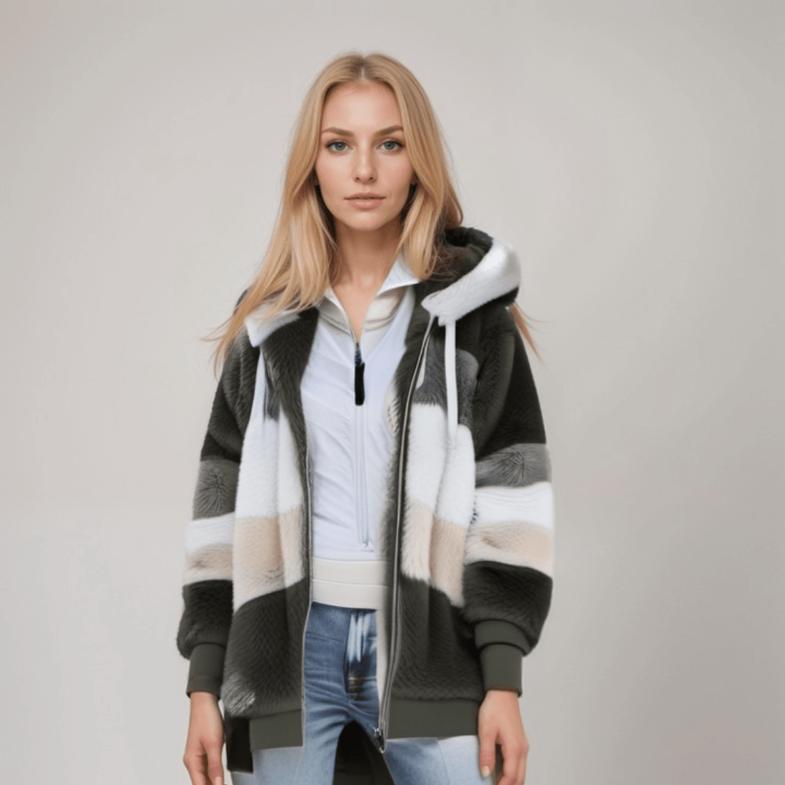 Striped Faux Fur Hooded Jacket