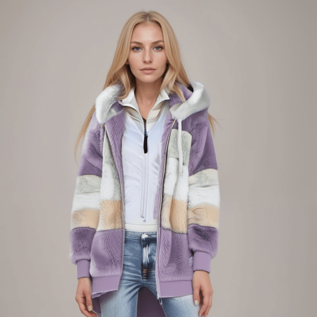 Striped Faux Fur Hooded Jacket