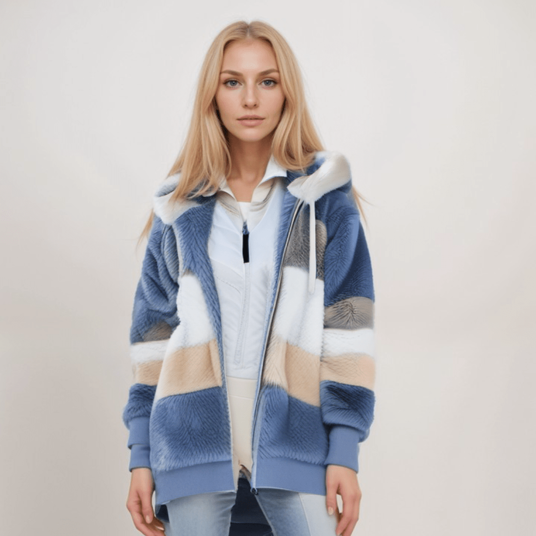 Striped Faux Fur Hooded Jacket