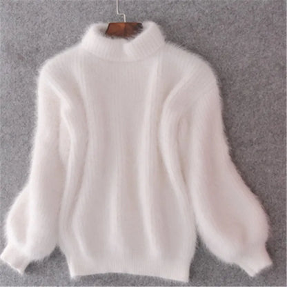 Cashmere Fluffy Turtleneck Balloon Sleeve Sweater