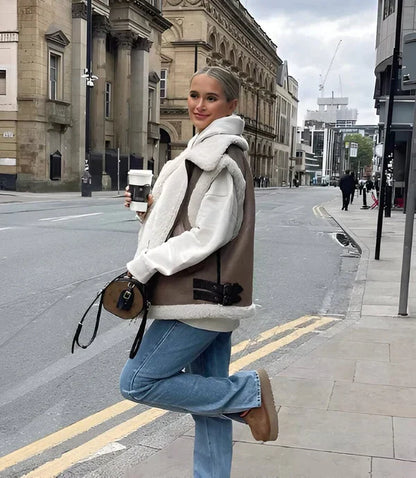 Women’s Faux Shearling Vest – Sleeveless Winter Gilet