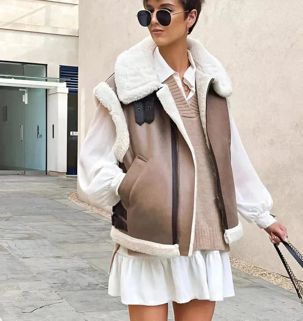 Women’s Faux Shearling Vest – Sleeveless Winter Gilet