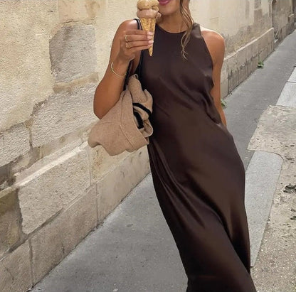 Sleeveless Satin Slip Midi Dress