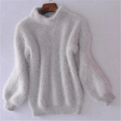 Cashmere Fluffy Turtleneck Balloon Sleeve Sweater