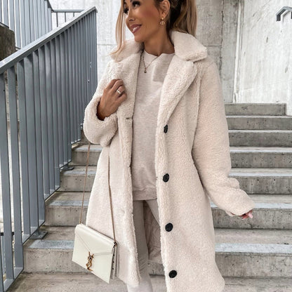 Women’s Long Fleece Coat – Button Front Teddy Outerwear