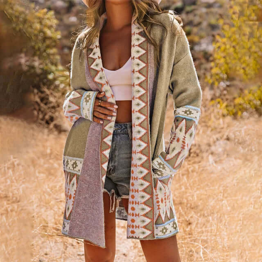 Bohemian Knit Cardigan Open Front Long Sleeve