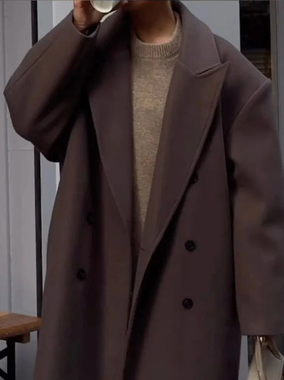 Wool Double-Breasted Oversized Long Coat