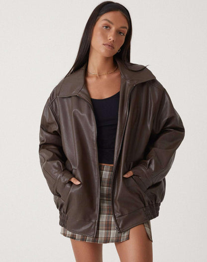 Oversized Brown Leather Jacket